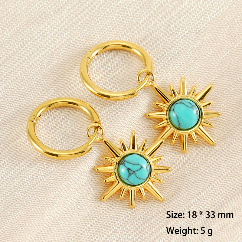 Boho Starburst & Turquoise Charm Hoop Earrings in 316L Stainless Steel