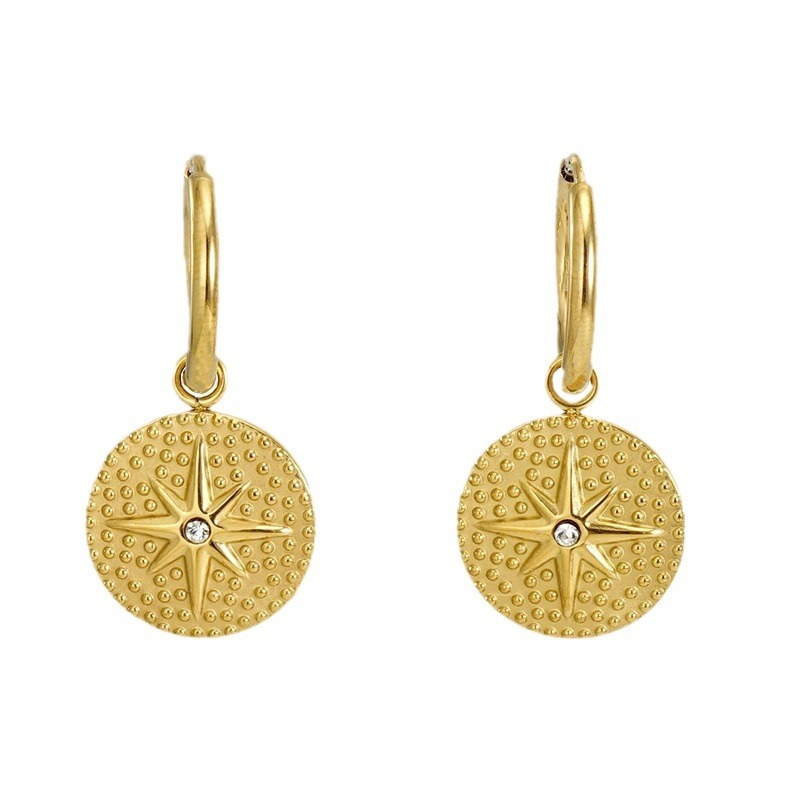 Polished Octagons with Rhinestone Hoop Earrings in Stainless Steel