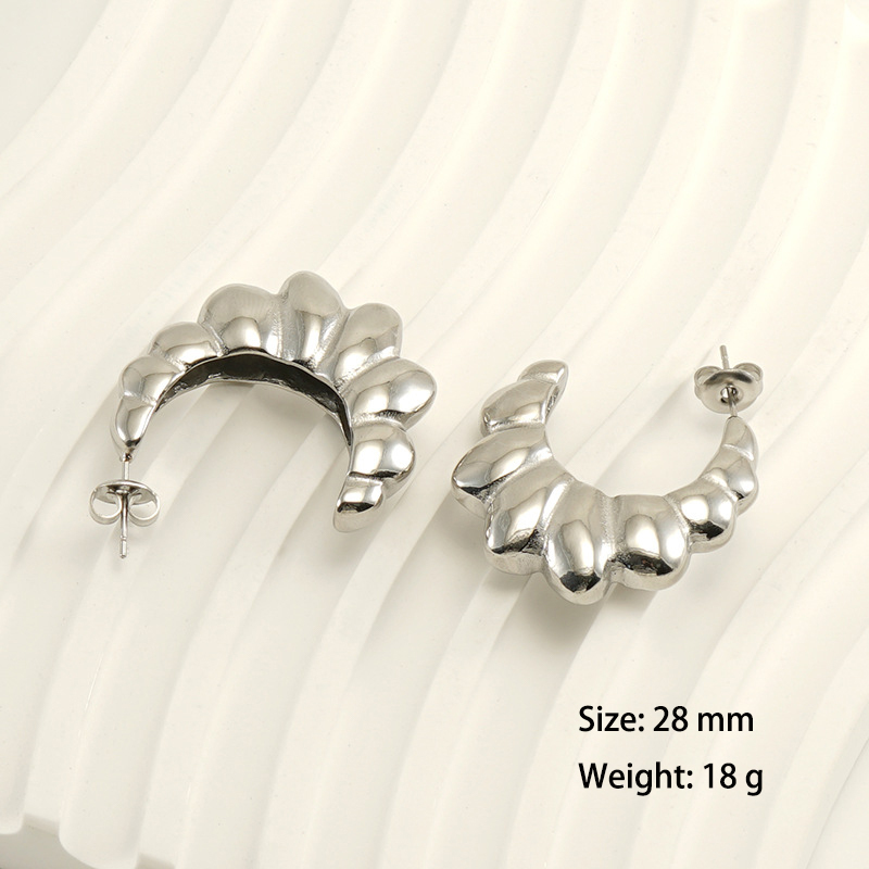 French Chunky Croissant Stainless Steel C Hoop Earrings