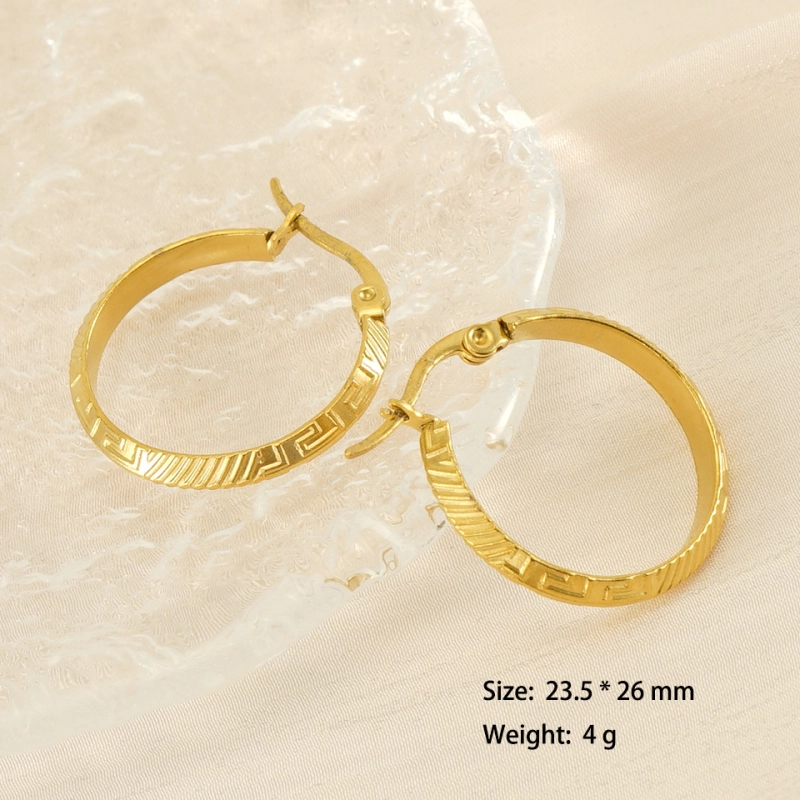 Vintage Irregular Embossed 316L Stainless Steel Hoop Earrings