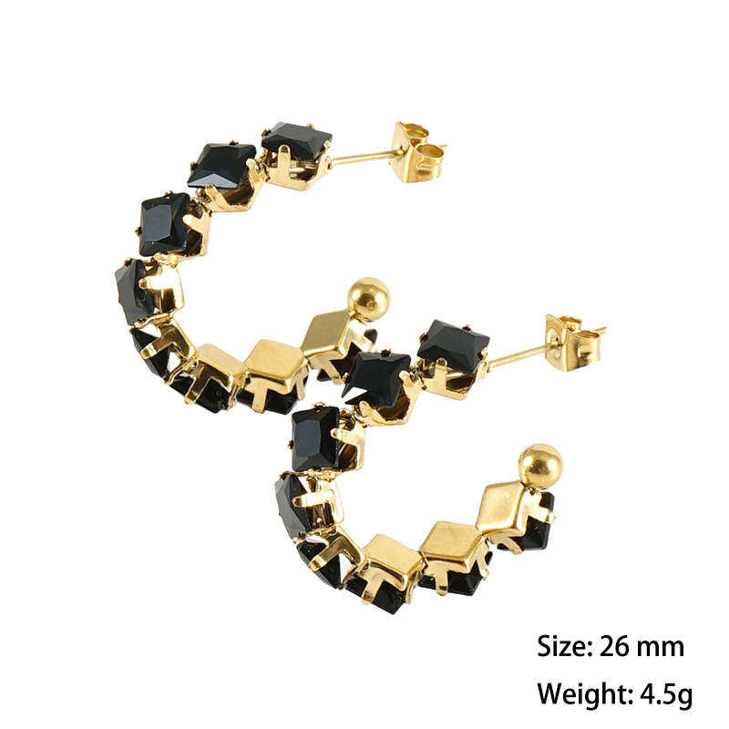 18K Gold Stainless Steel C Hoop Earrings with Coloured Square Zirconia