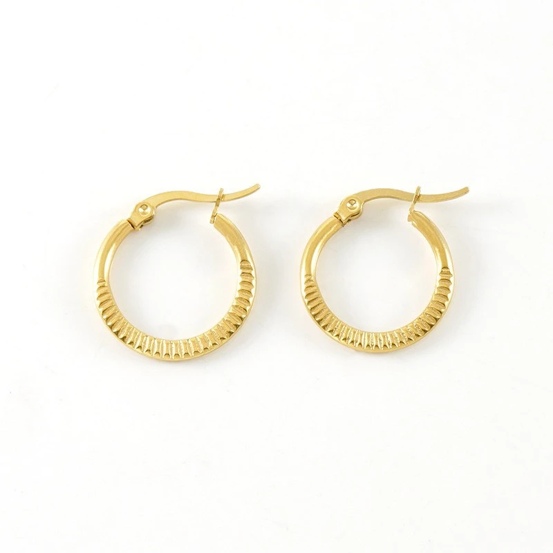 Gold Plated Embossed 316L Stainless Steel Hoop Earrings