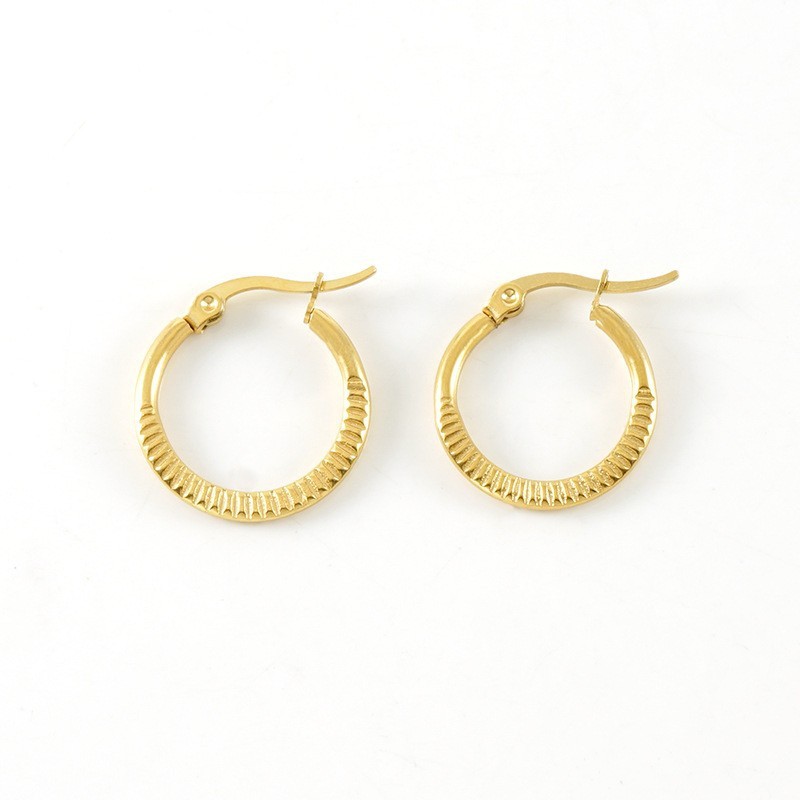 Gold Plated Embossed 316L Stainless Steel Hoop Earrings