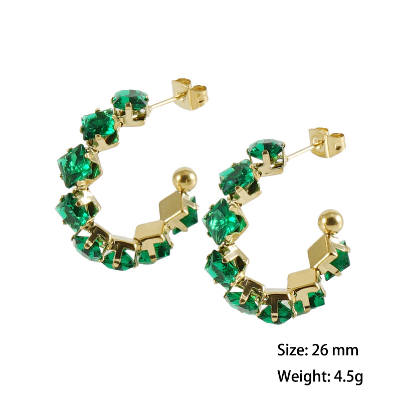 18K Gold Stainless Steel C Hoop Earrings with Coloured Square Zirconia