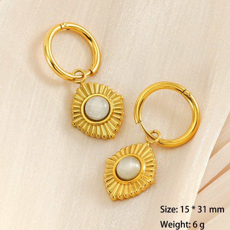 French Style Literary Cat's Eye Stainless Steel Huggie Earrings
