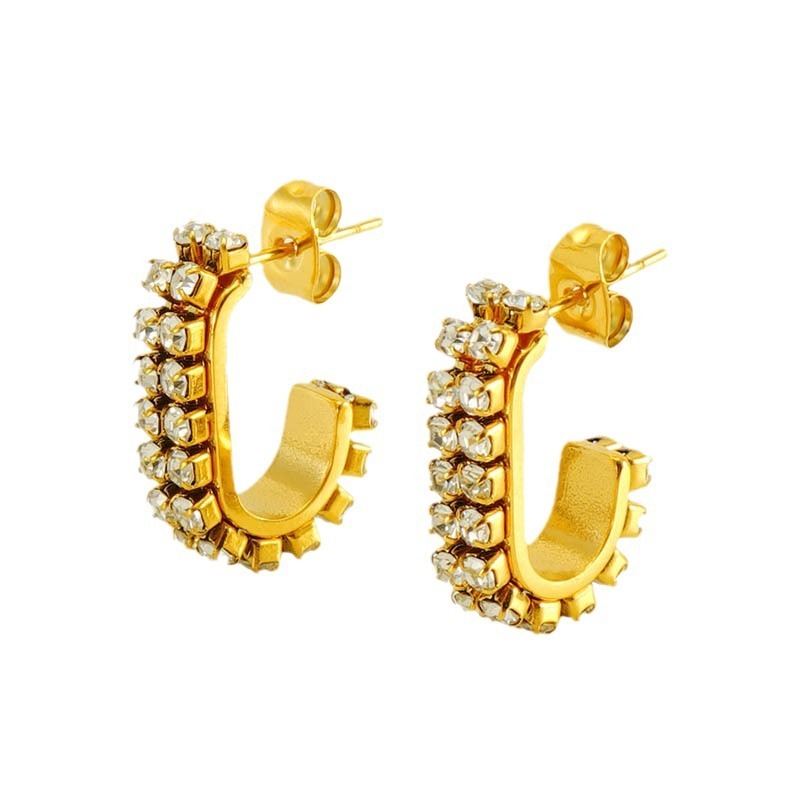 Bohemian Gold Plated Stainless Steel J Hoop Earrings with Color Zircon