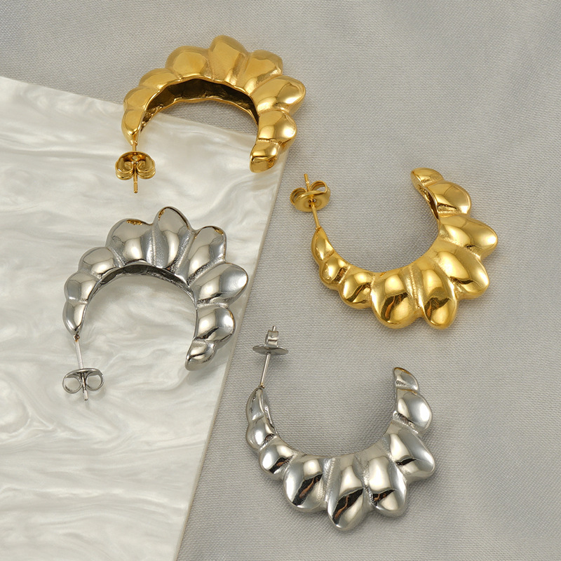 French Chunky Croissant Stainless Steel C Hoop Earrings