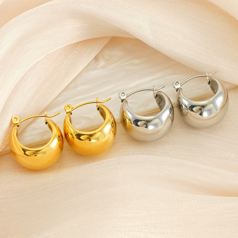 Fashion 18K Gold Plated Chunky Waterproof Hoop Earrings in Stainless Steel
