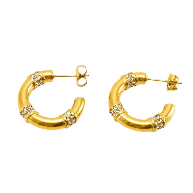 PVD Coated 316L Stainless Steel C Hoop Earrings Inlay with Rhinestone