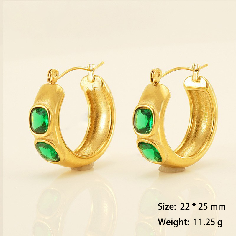 Glamorous Studded Cubic Zirconium U Hoop Earrings in Stainless Steel