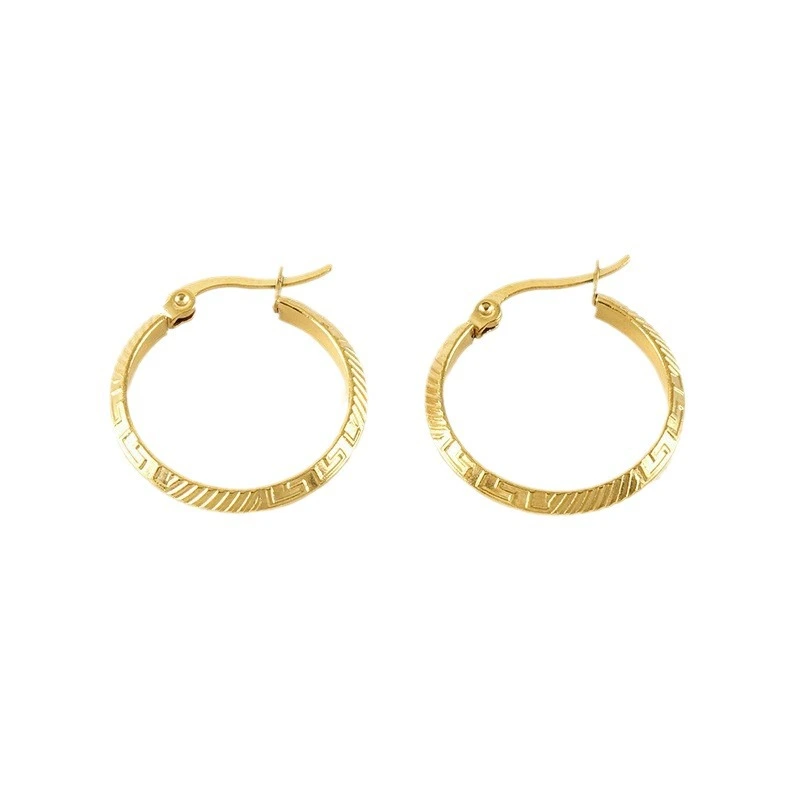 Vintage Irregular Embossed 316L Stainless Steel Hoop Earrings