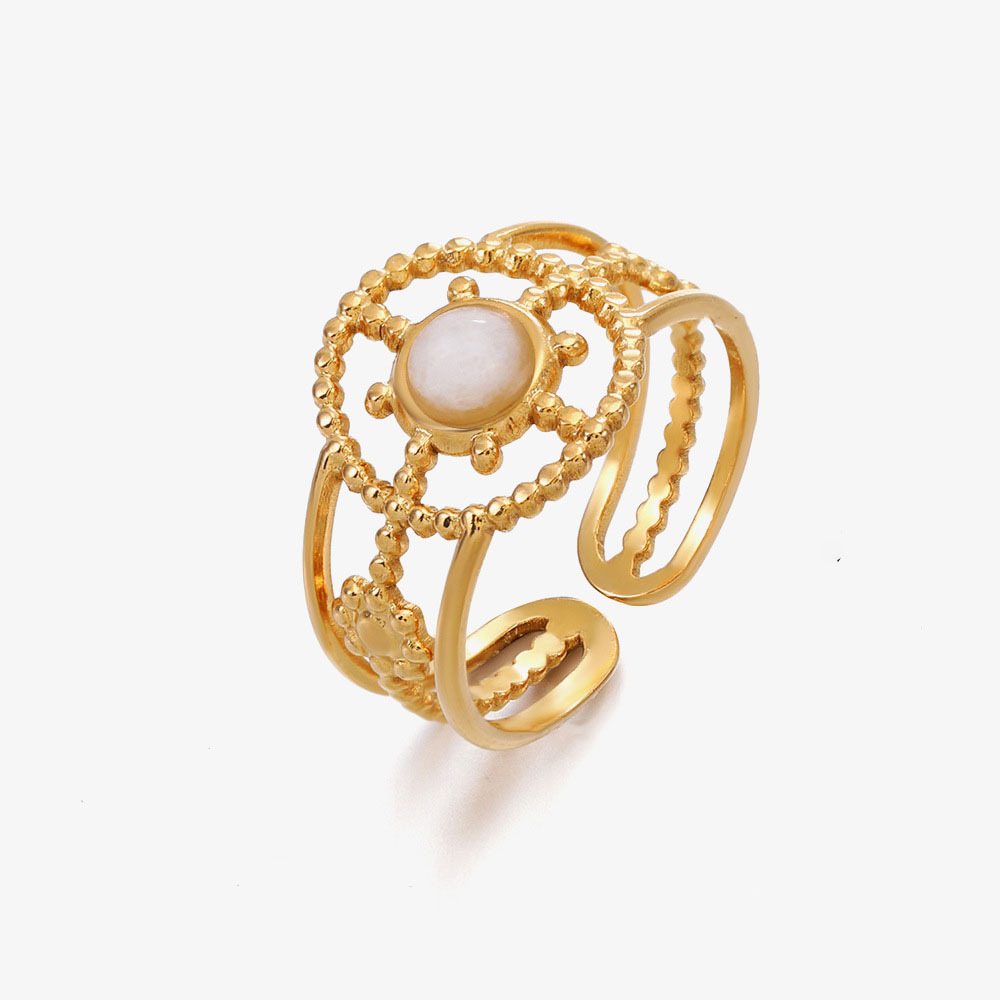 Bohemia 18K Gold Staineless Steel & Natural Stone Sunflower  Ring