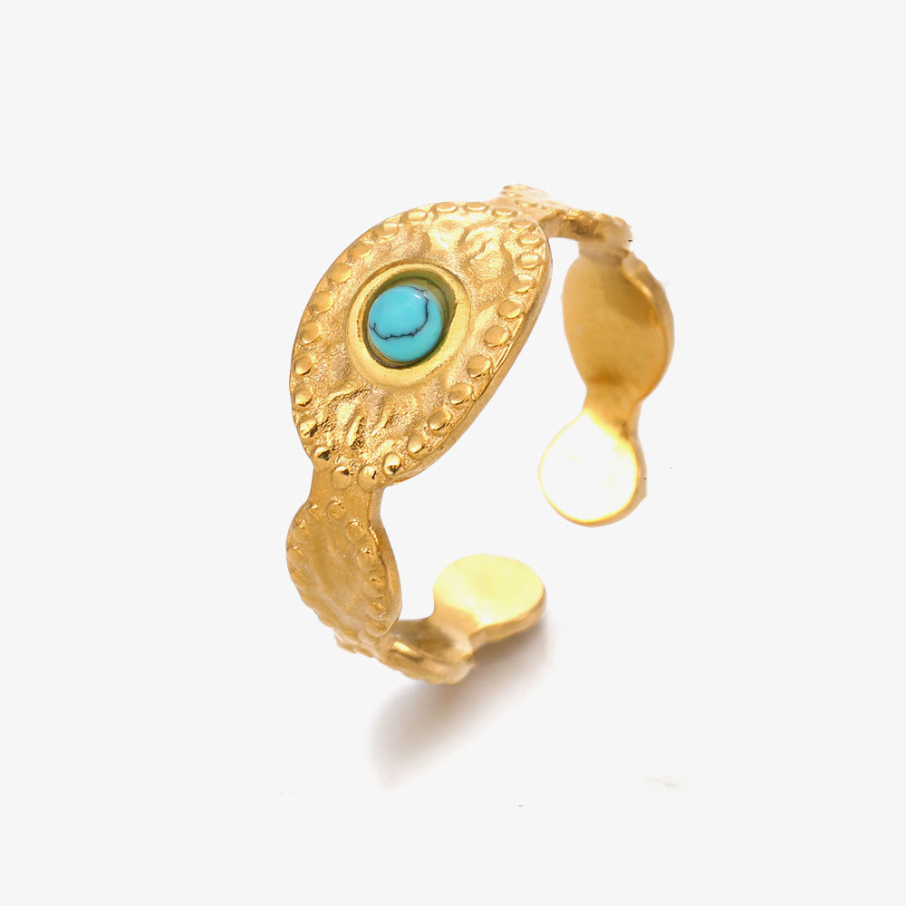 316L Stainless Steel Gold Plated Ring with Coloured Natural Stones