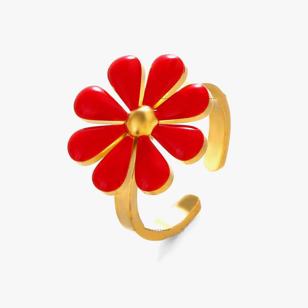 316L Stainless Steel C-Shape Colors Flower Enamel Open Ring