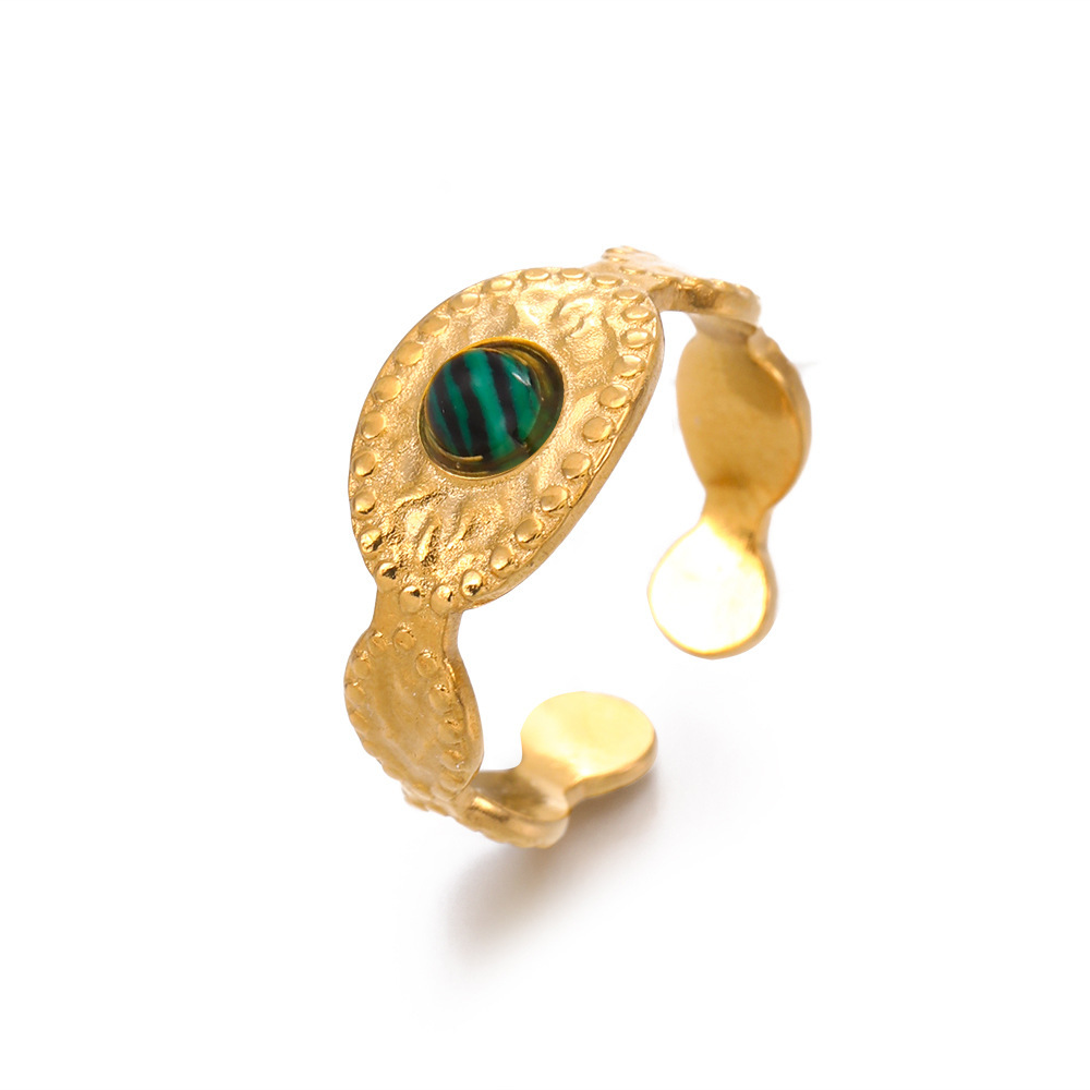 316L Stainless Steel Gold Plated Ring with Coloured Natural Stones