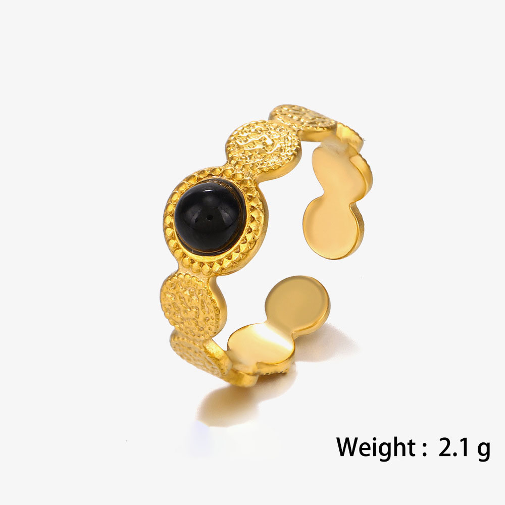 PVD Gold Plated Stainless Steel Open Adjustable Natural Round Stone Ring