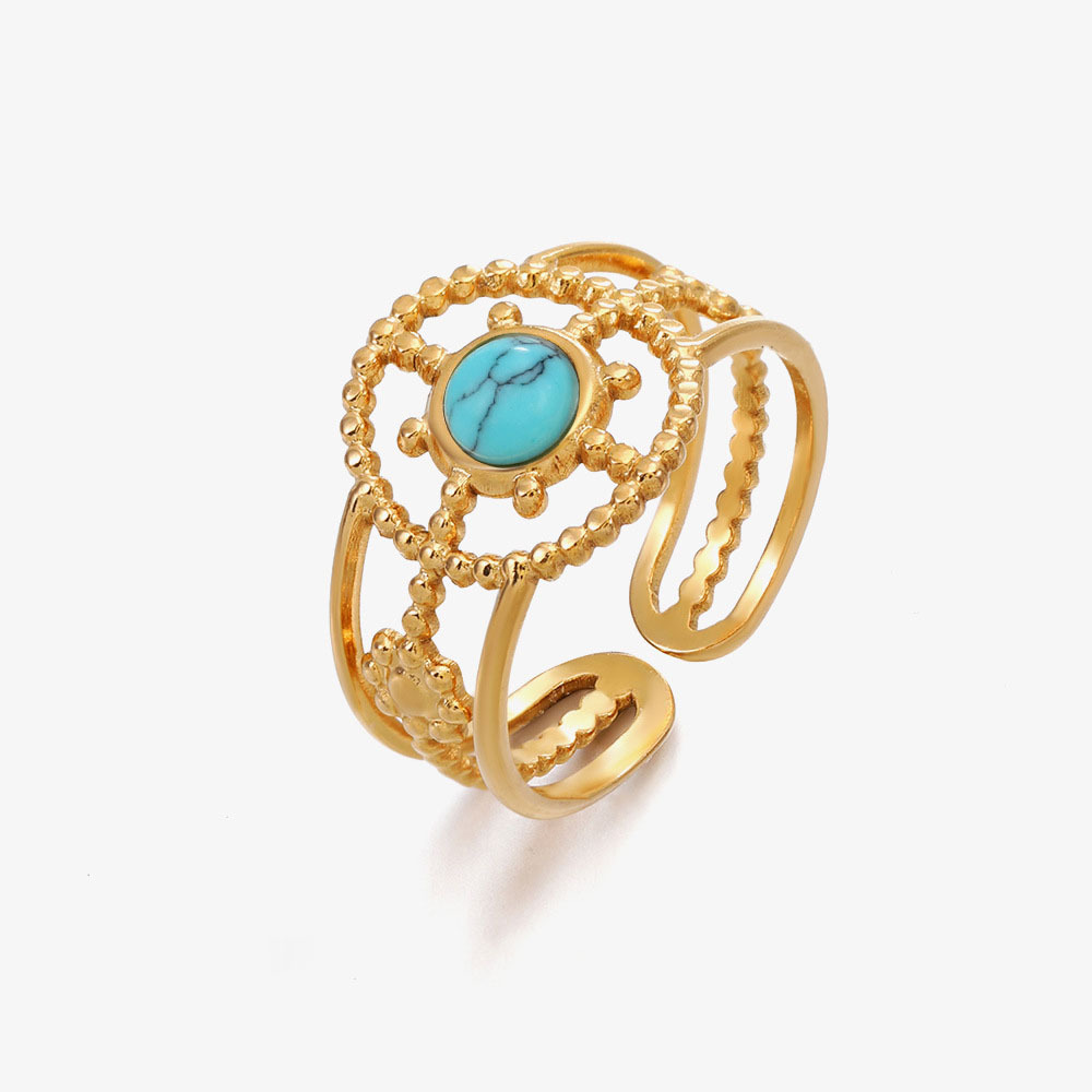 Bohemia 18K Gold Staineless Steel & Natural Stone Sunflower  Ring