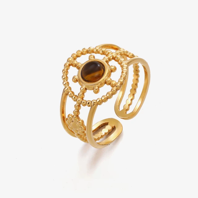 Bohemia 18K Gold Staineless Steel & Natural Stone Sunflower  Ring
