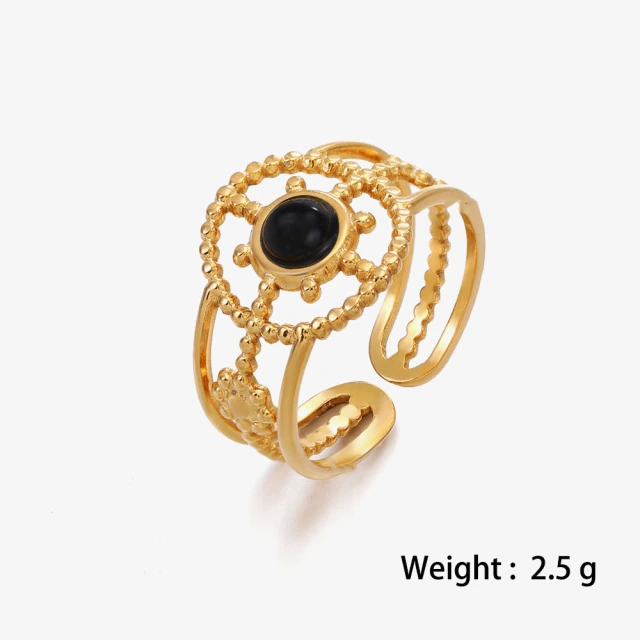 Bohemia 18K Gold Staineless Steel & Natural Stone Sunflower  Ring