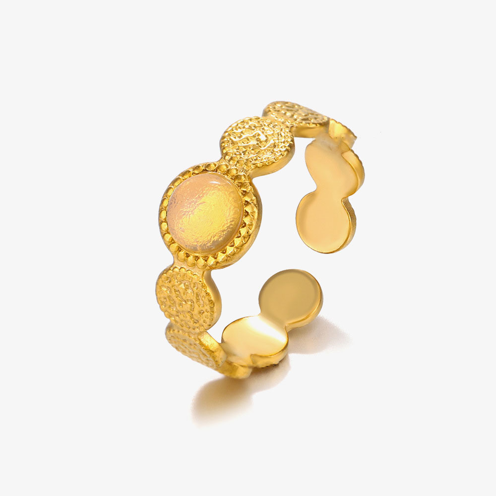 PVD Gold Plated Stainless Steel Open Adjustable Natural Round Stone Ring