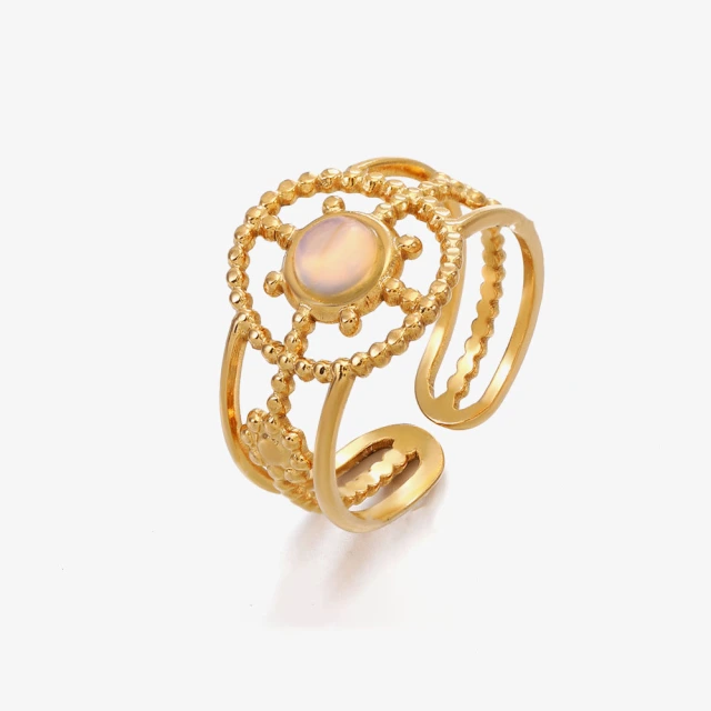 Bohemia 18K Gold Staineless Steel & Natural Stone Sunflower  Ring