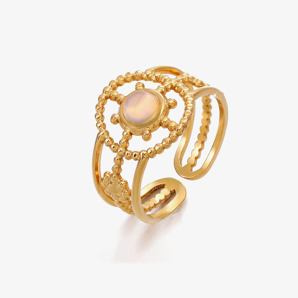 Bohemia 18K Gold Staineless Steel & Natural Stone Sunflower  Ring