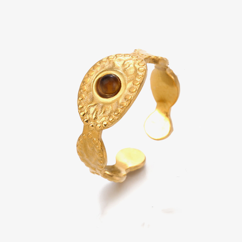 316L Stainless Steel Gold Plated Ring with Coloured Natural Stones