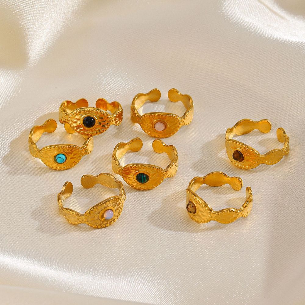 316L Stainless Steel Gold Plated Ring with Coloured Natural Stones