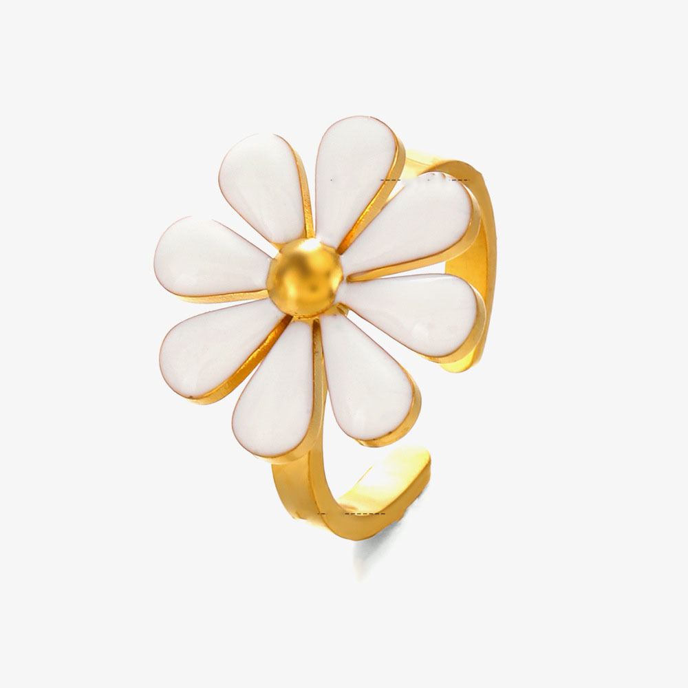 316L Stainless Steel C-Shape Colors Flower Enamel Open Ring