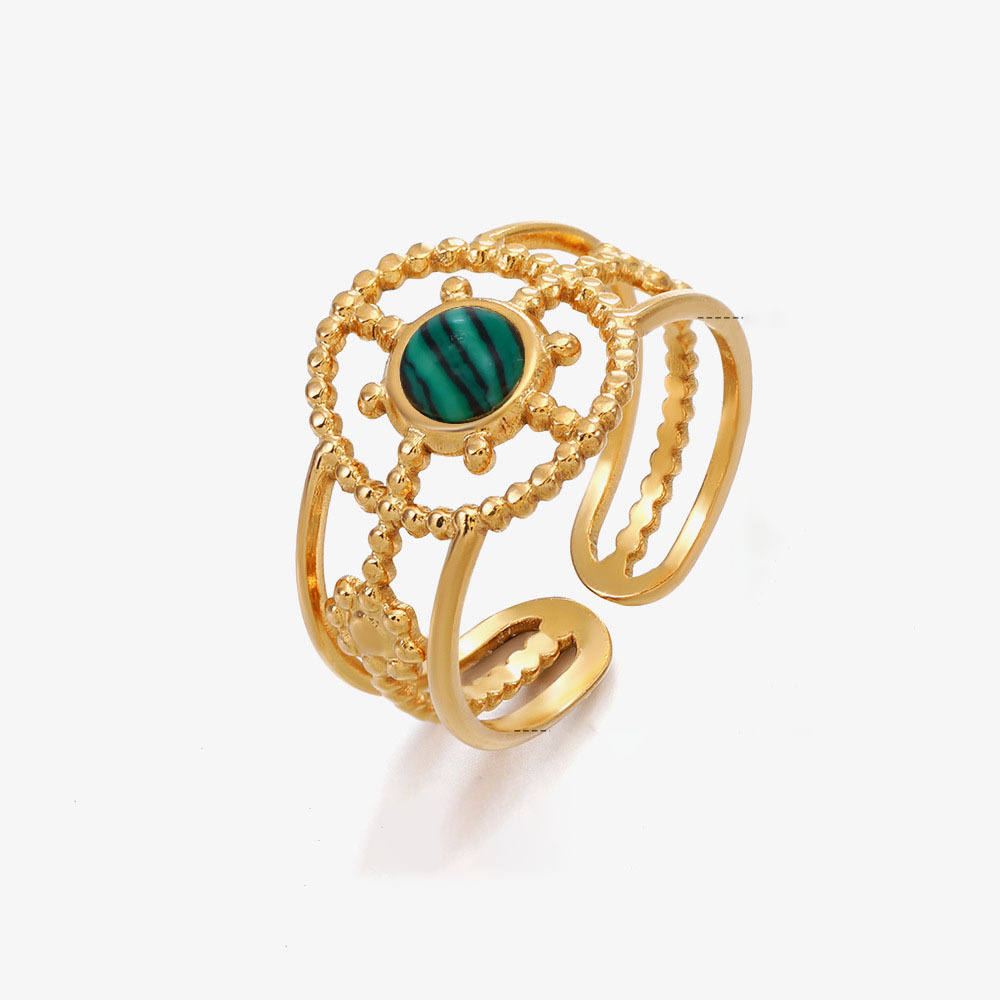 Bohemia 18K Gold Staineless Steel & Natural Stone Sunflower  Ring