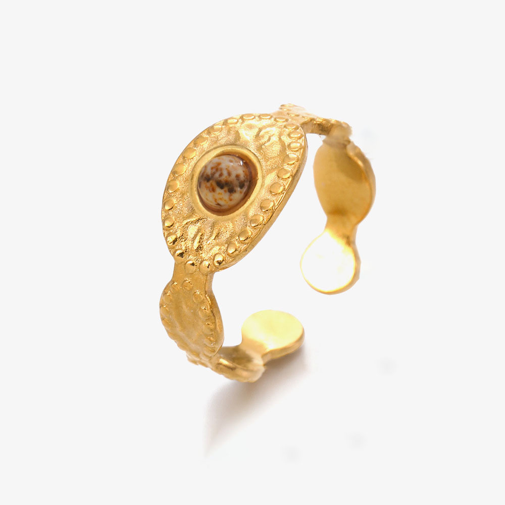 316L Stainless Steel Gold Plated Ring with Coloured Natural Stones