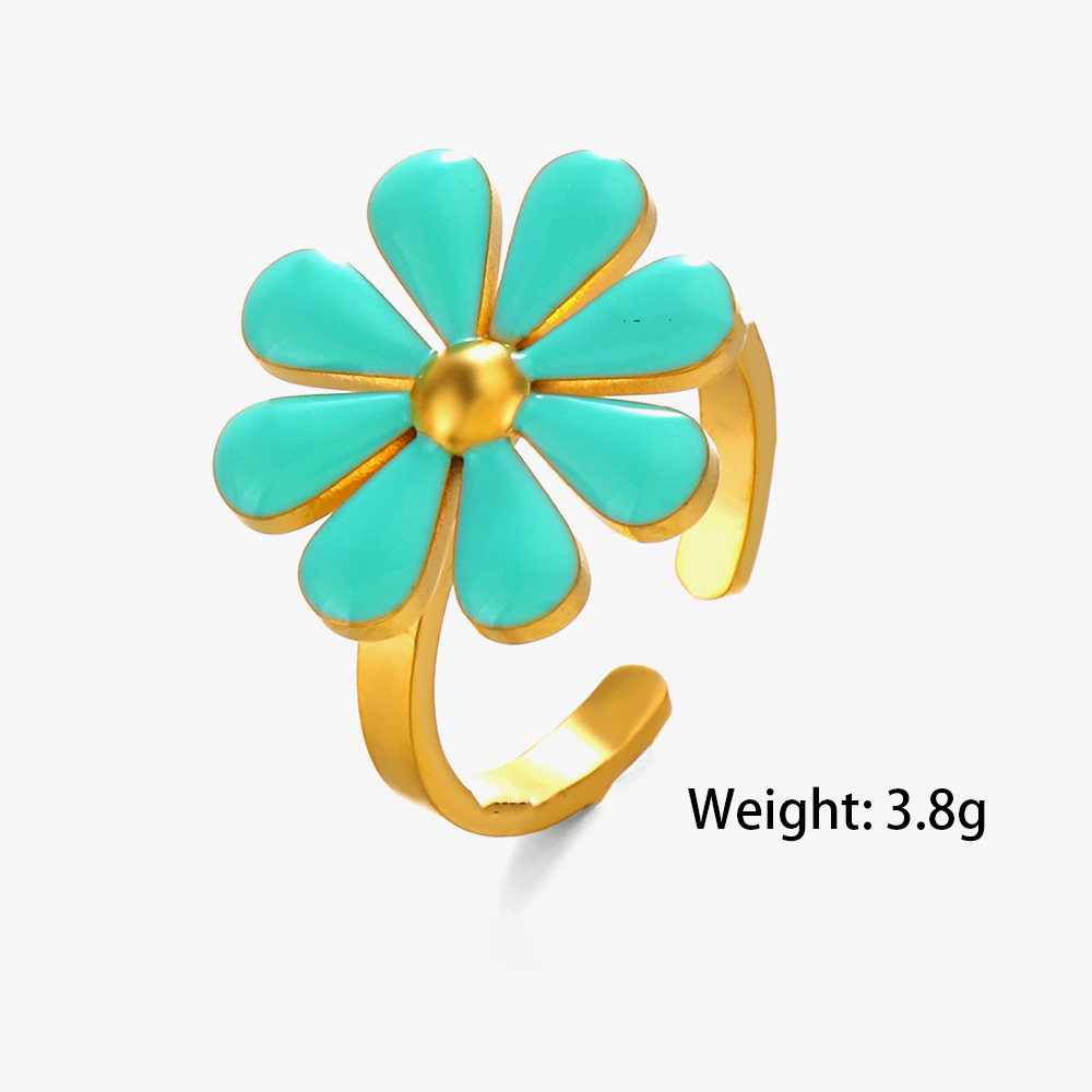 316L Stainless Steel C-Shape Colors Flower Enamel Open Ring