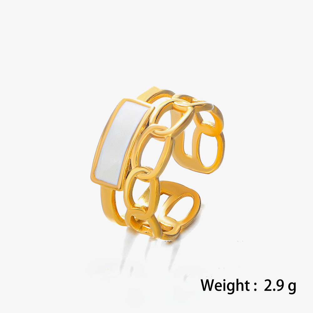 Black and White Enamel Chain Stainless Steel Adjustable Ring