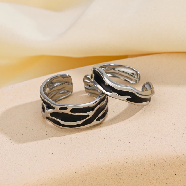 Hip Hop Black Enamel Ring in Vacuum Plated Stainless Steel