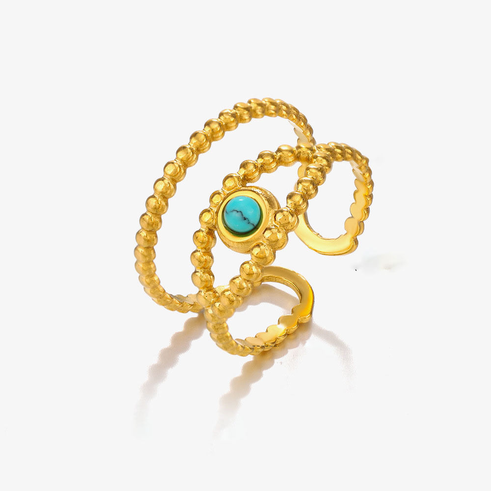 Stainless Steel PVD Coated 316L Adjustable Ring with Natural Stones
