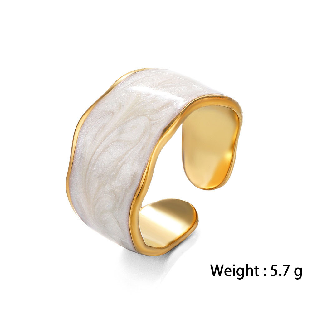 Charming White Enamelled Vacuum-Plated Stainless Steel Open Ring