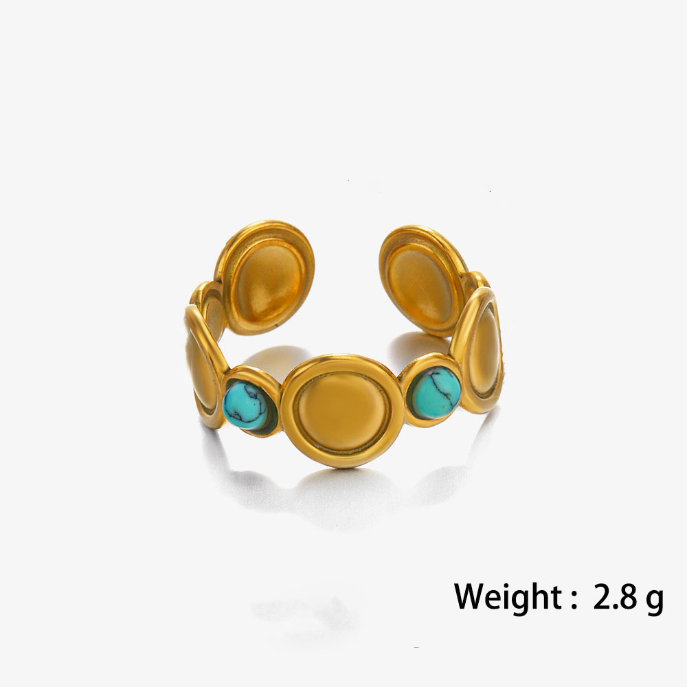 INS Style Round Malachite and Turquoise Stainless Steel Open Ring