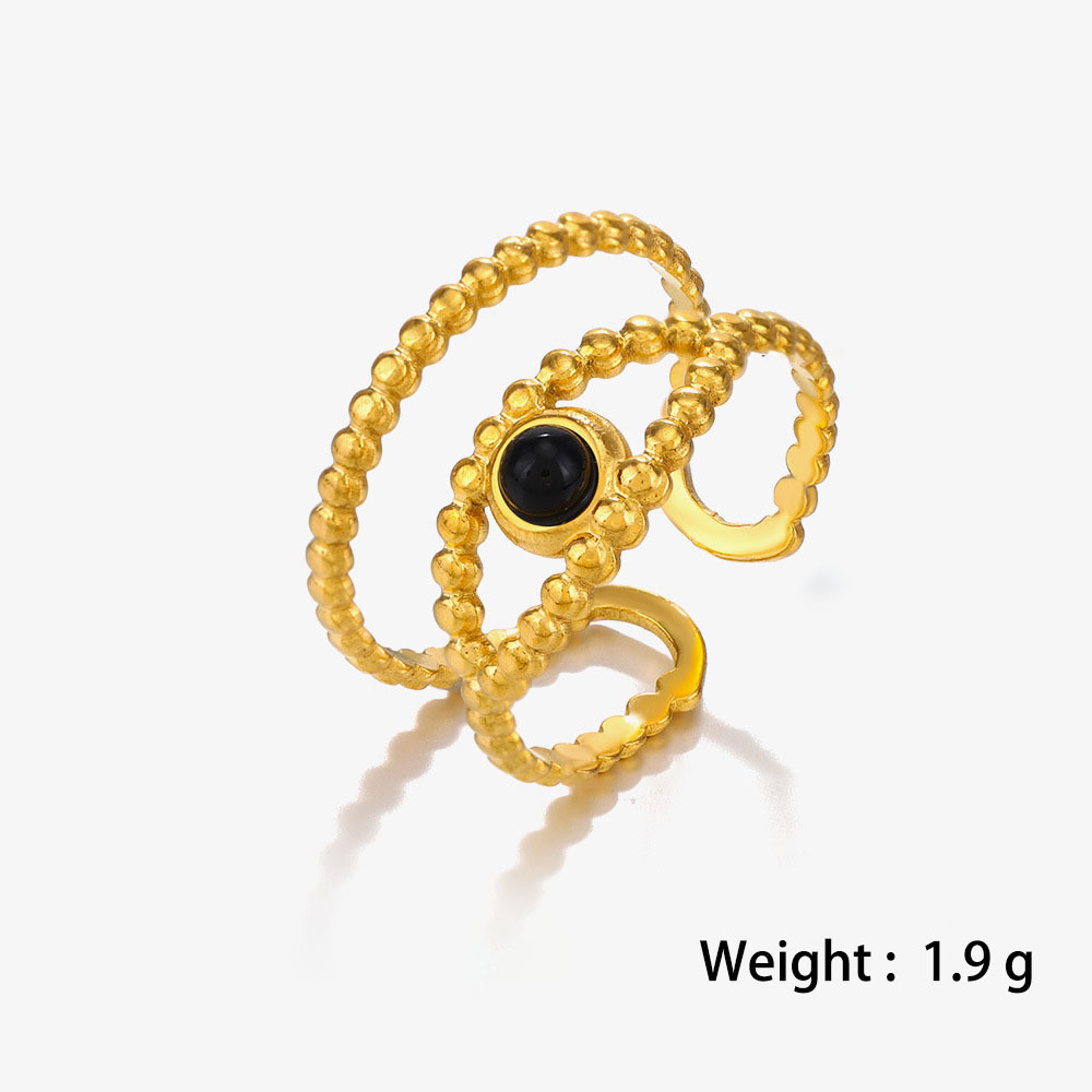 Stainless Steel PVD Coated 316L Adjustable Ring with Natural Stones