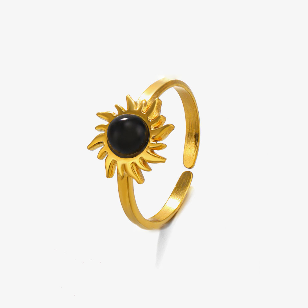 Hip Hop Sunflower Set Natural Stone Stainless Steel Open Ring