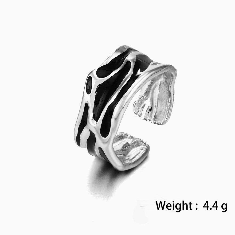 Hip Hop Black Enamel Ring in Vacuum Plated Stainless Steel