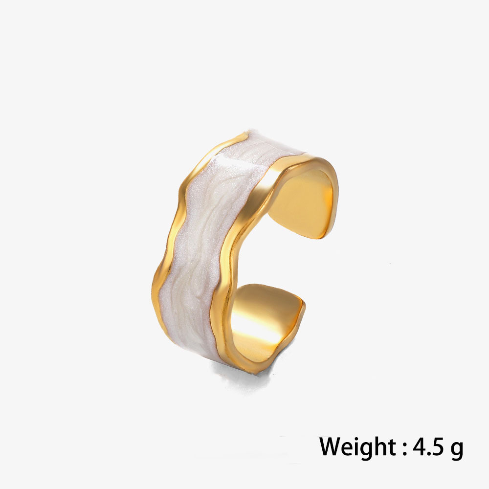 Stylish Black and White Drip Enamel Stainless Steel Open Ring