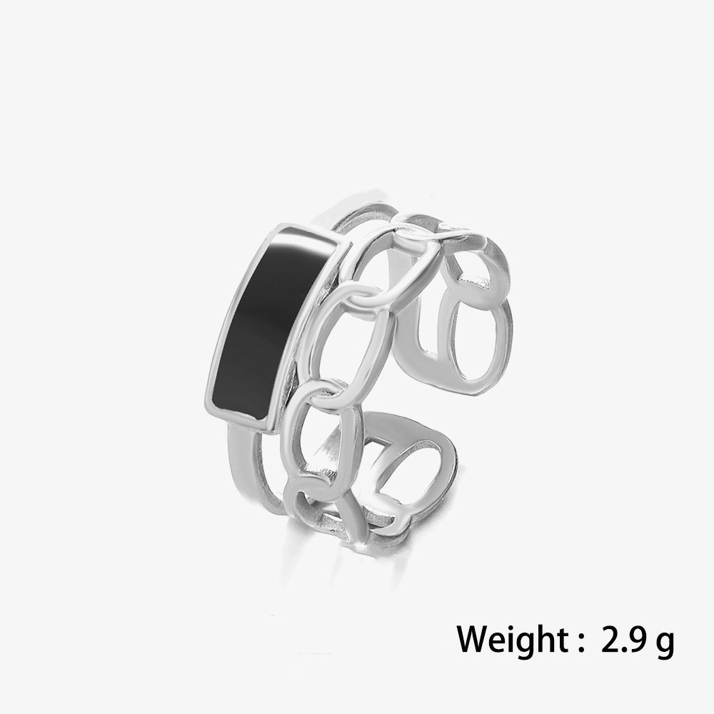 Black and White Enamel Chain Stainless Steel Adjustable Ring