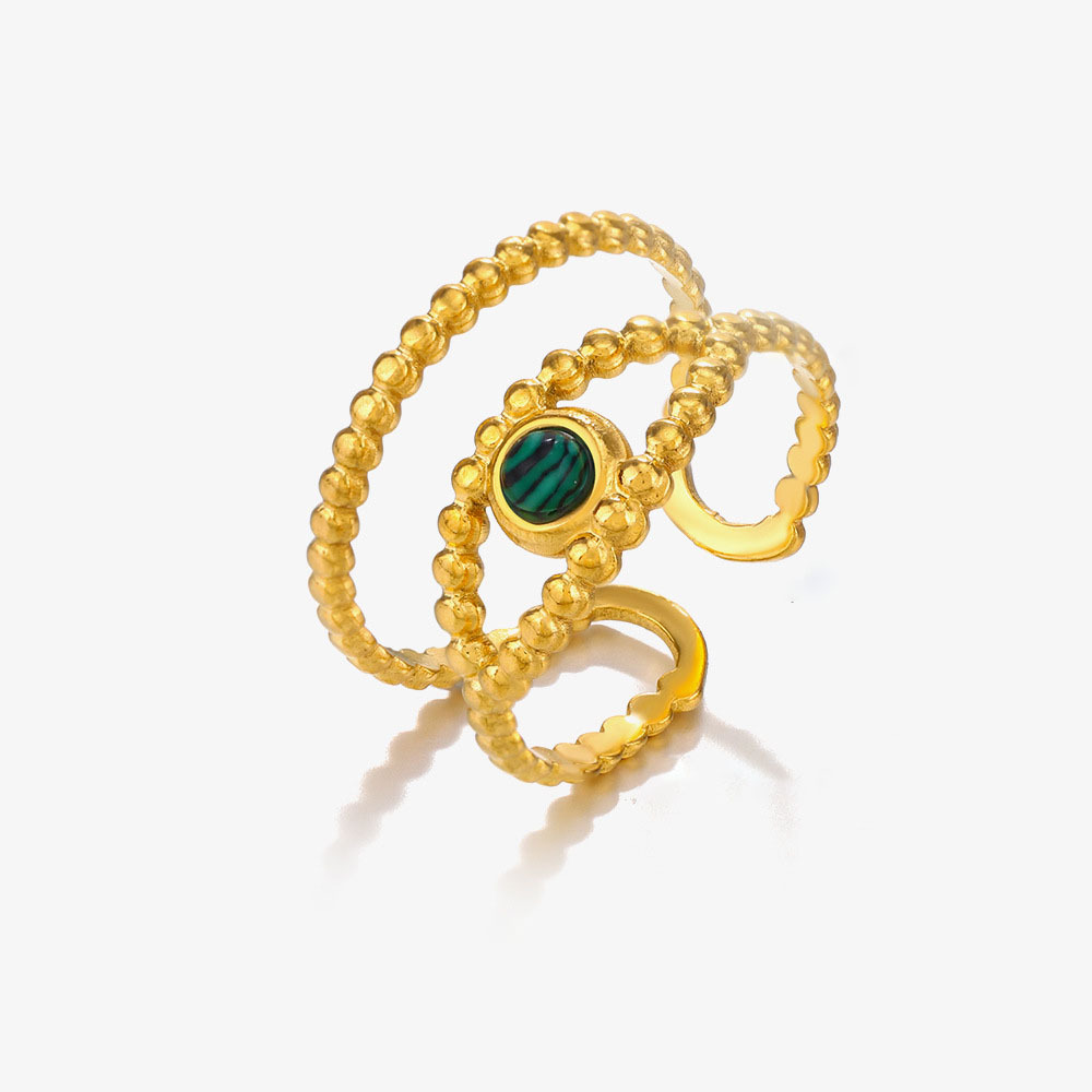 Stainless Steel PVD Coated 316L Adjustable Ring with Natural Stones