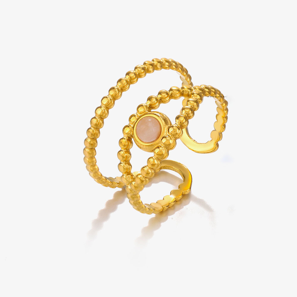 Stainless Steel PVD Coated 316L Adjustable Ring with Natural Stones