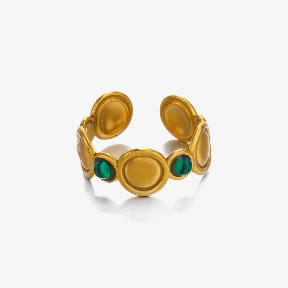 INS Style Round Malachite and Turquoise Stainless Steel Open Ring