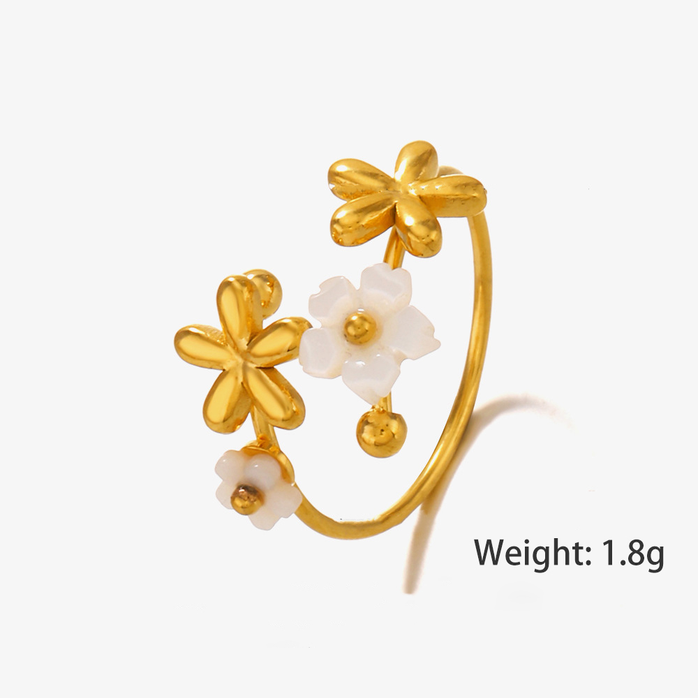 Flower Stainless Steel Bypass Ring with Seashell