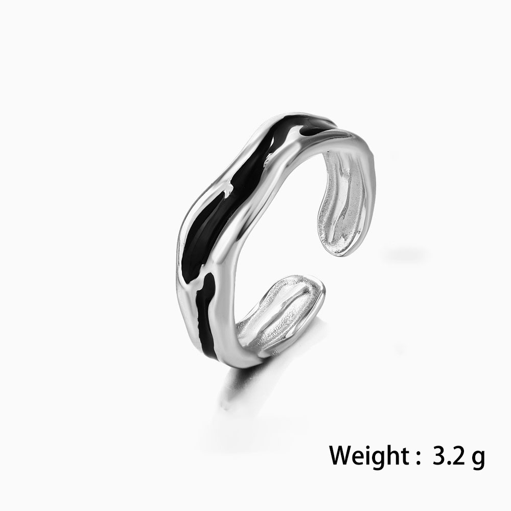 Hip Hop Black Enamel Ring in Vacuum Plated Stainless Steel