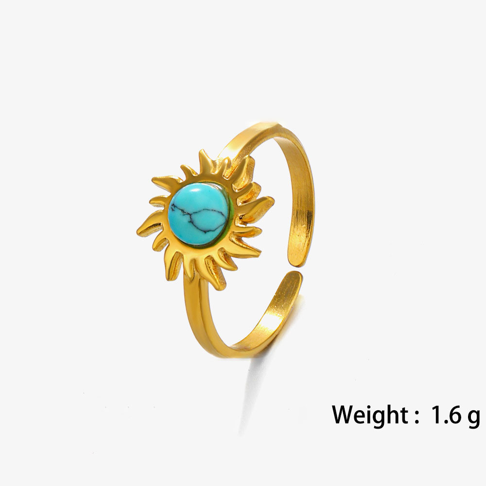 Hip Hop Sunflower Set Natural Stone Stainless Steel Open Ring