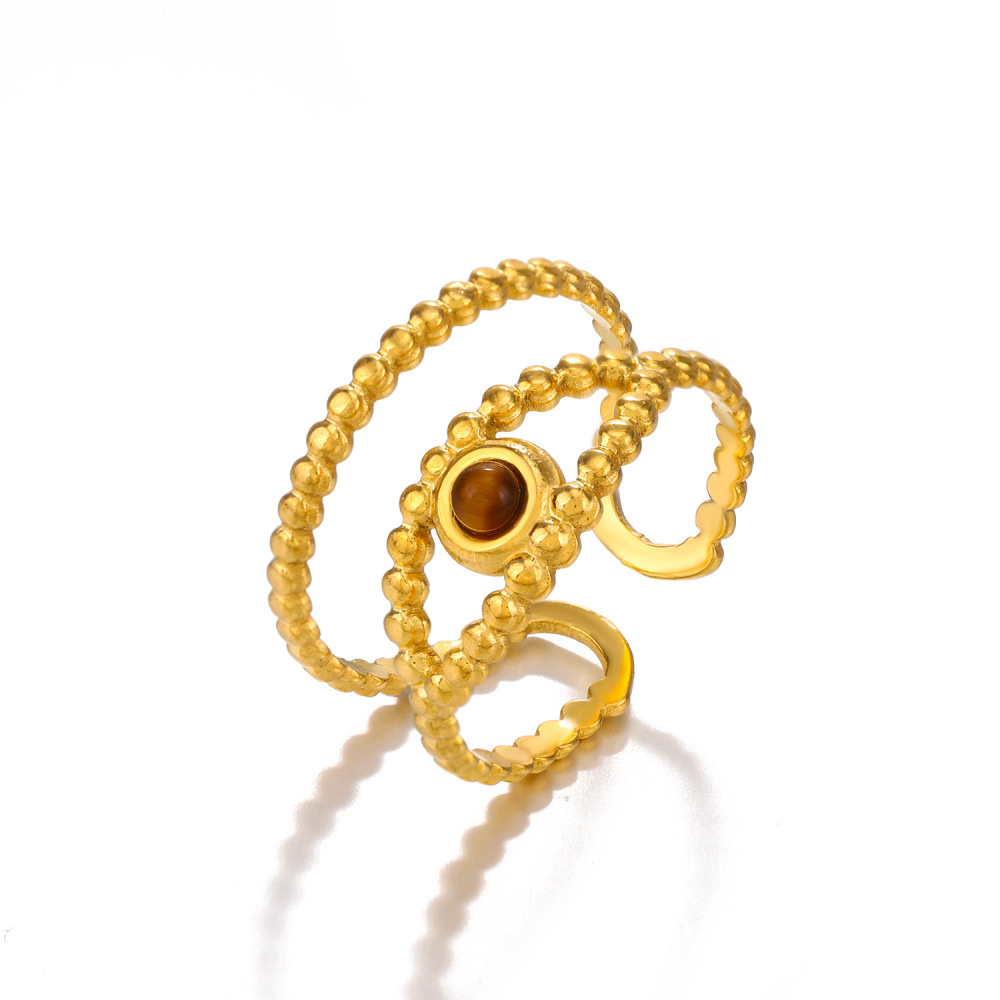 Stainless Steel PVD Coated 316L Adjustable Ring with Natural Stones