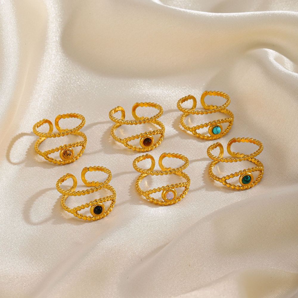 Stainless Steel PVD Coated 316L Adjustable Ring with Natural Stones